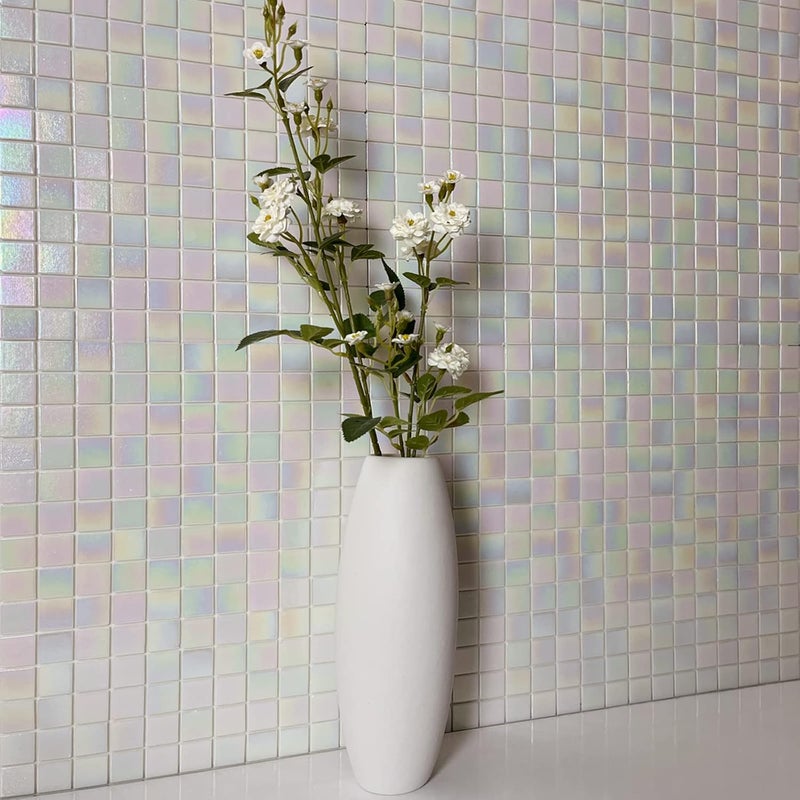 DICOFUN 2 White Rainbow Peel and Stick Backsplash, 6.6" x 6.6" Glass Mosaic Tile for Kitchen and Bathroom - Image 3